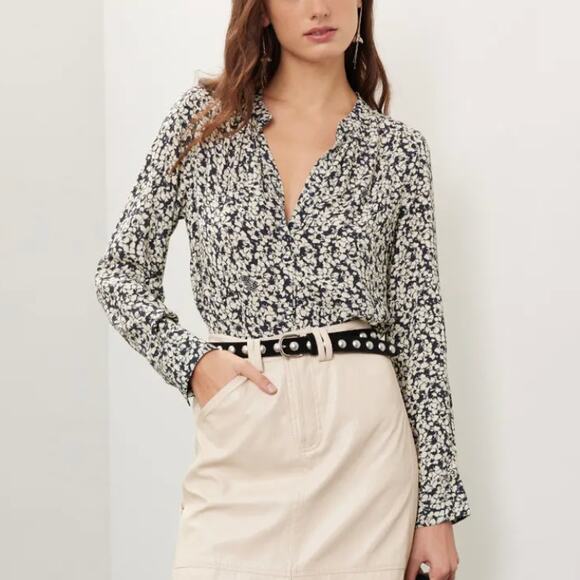 Zadig & Voltaire Black Floral Button Down Shirt MEDIUM Logo Banded Designer $258 - Picture 2 of 12